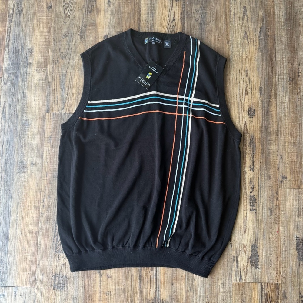 St. Andrews of Scotland Men’s Black Sleeveless Cotton Sweater Vest Golf Sz XXL